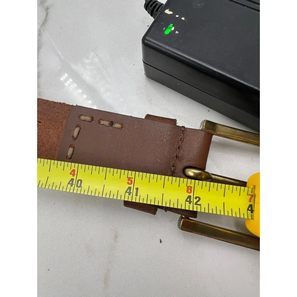 Timberland Mens Brown Genuine Leather Belt Brass Buckle Whipstitch Size 36